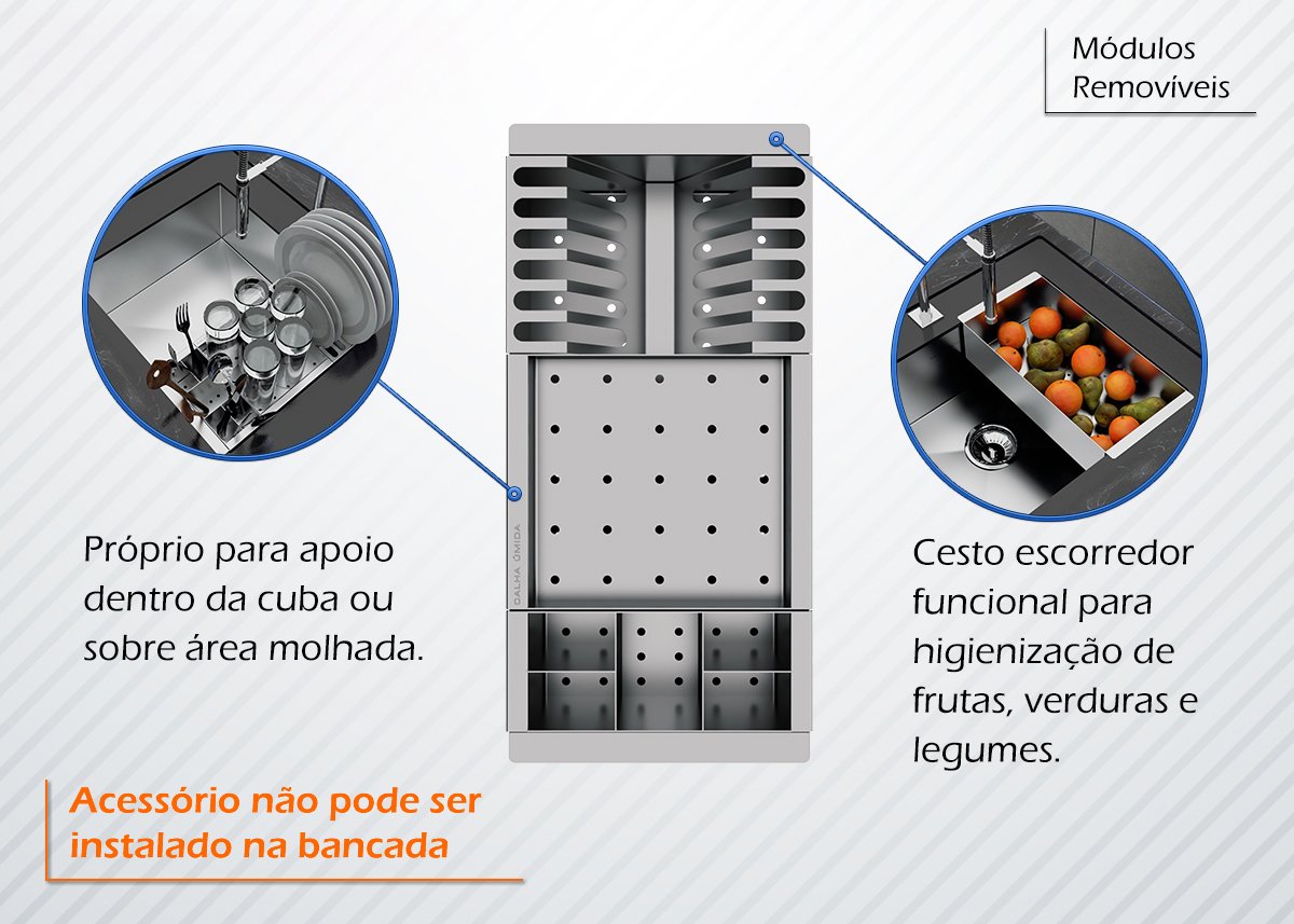 Kit Cesto Escorredor 3 Módulos Em Aço Inox Escovado 42,3x20cm