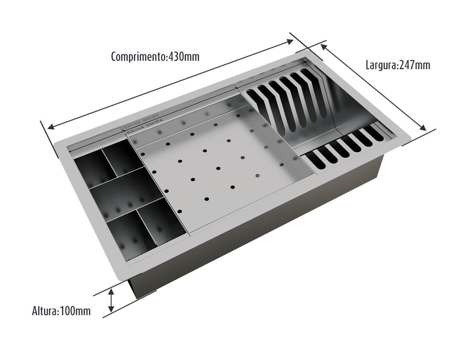 Calha Úmida Escorredor Completo Inox Sobrepor Basic 3 Módulos 43cm