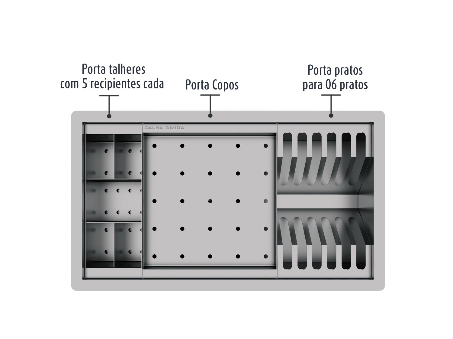 Calha Úmida Escorredor Completo Inox Sobrepor Basic 3 Módulos 43cm