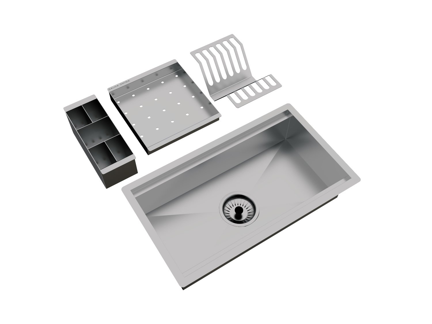 Calha Úmida Escorredor Completo Inox Sobrepor Basic 3 Módulos 43cm