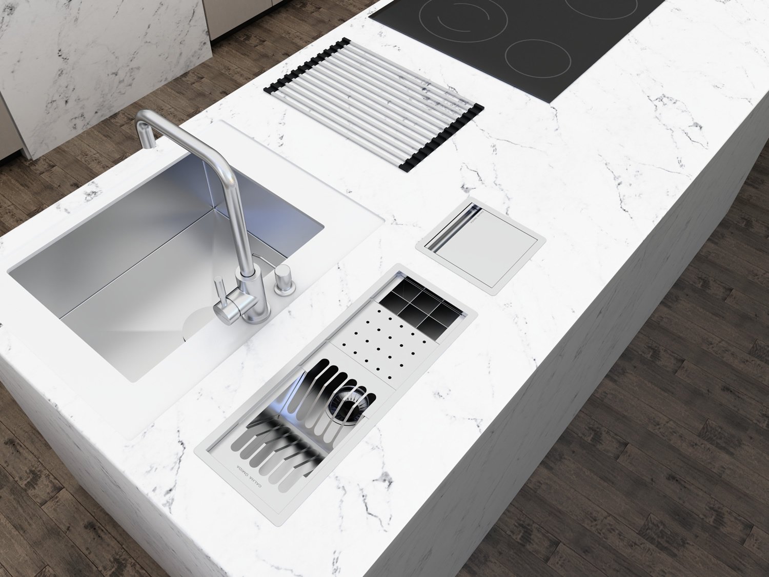 Calha Úmida Escorredor Louça Inox Sobrepor Kitchen 3 Módulos 53cm