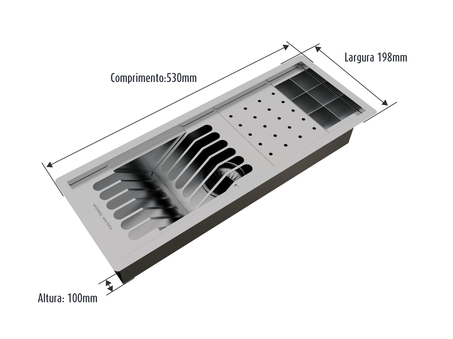 Calha Úmida Escorredor Louça Inox Sobrepor Kitchen 3 Módulos 53cm