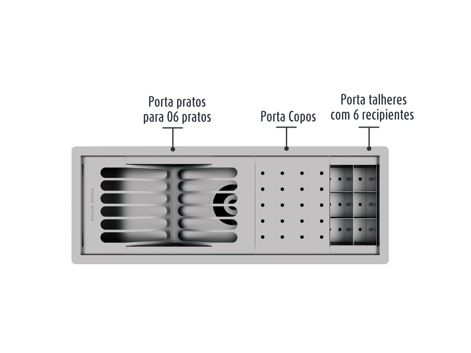 Calha Úmida Escorredor Louça Inox Sobrepor Kitchen 3 Módulos 53cm