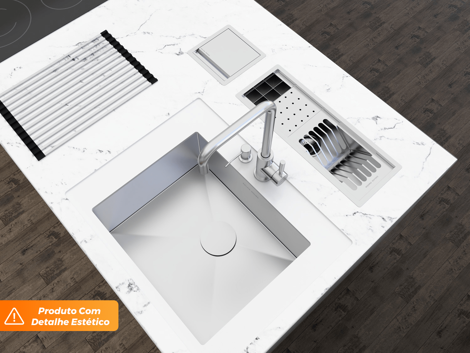 Kit Escorredor Embutido Sobrepor Calha Úmida Kitchen 3 Módulos 53cm (Outlet)