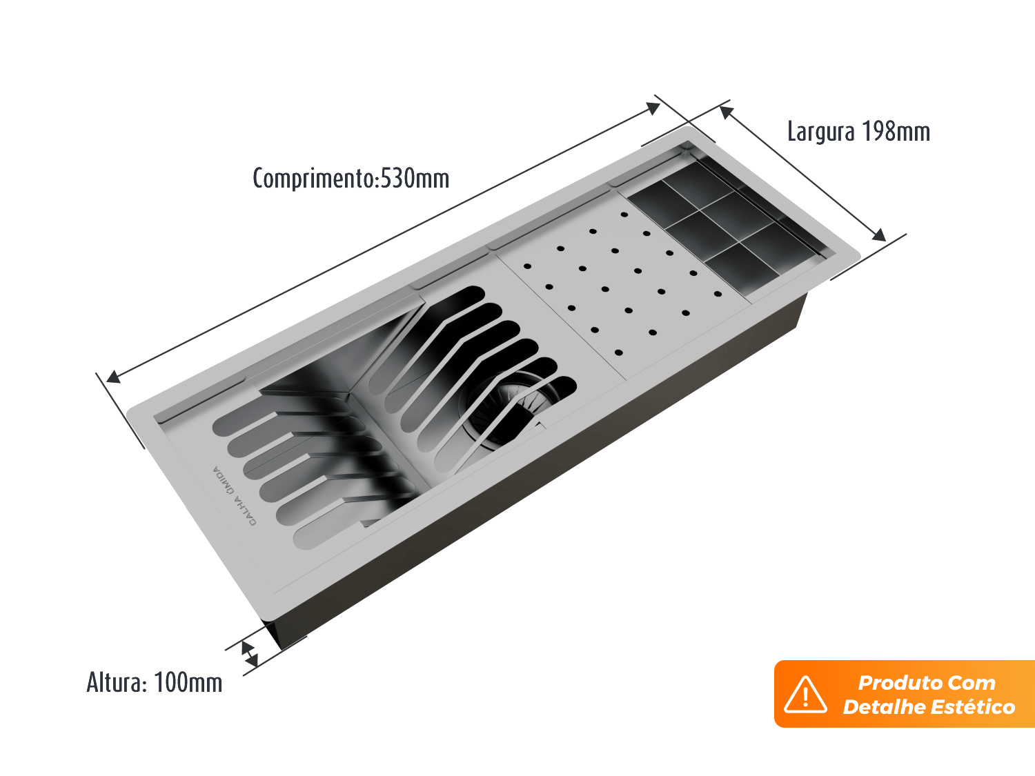 Kit Escorredor Embutido Sobrepor Calha Úmida Kitchen 3 Módulos 53cm (Outlet)