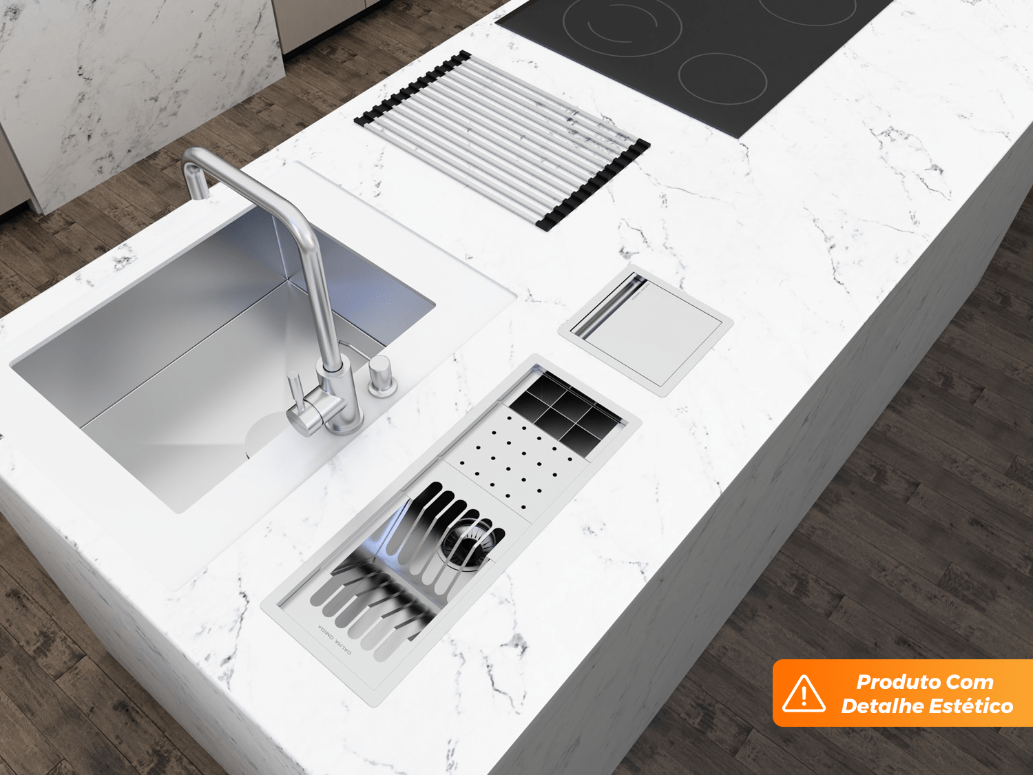 Kit Escorredor Embutido Sobrepor Calha Úmida Kitchen 3 Módulos 53cm (Outlet)