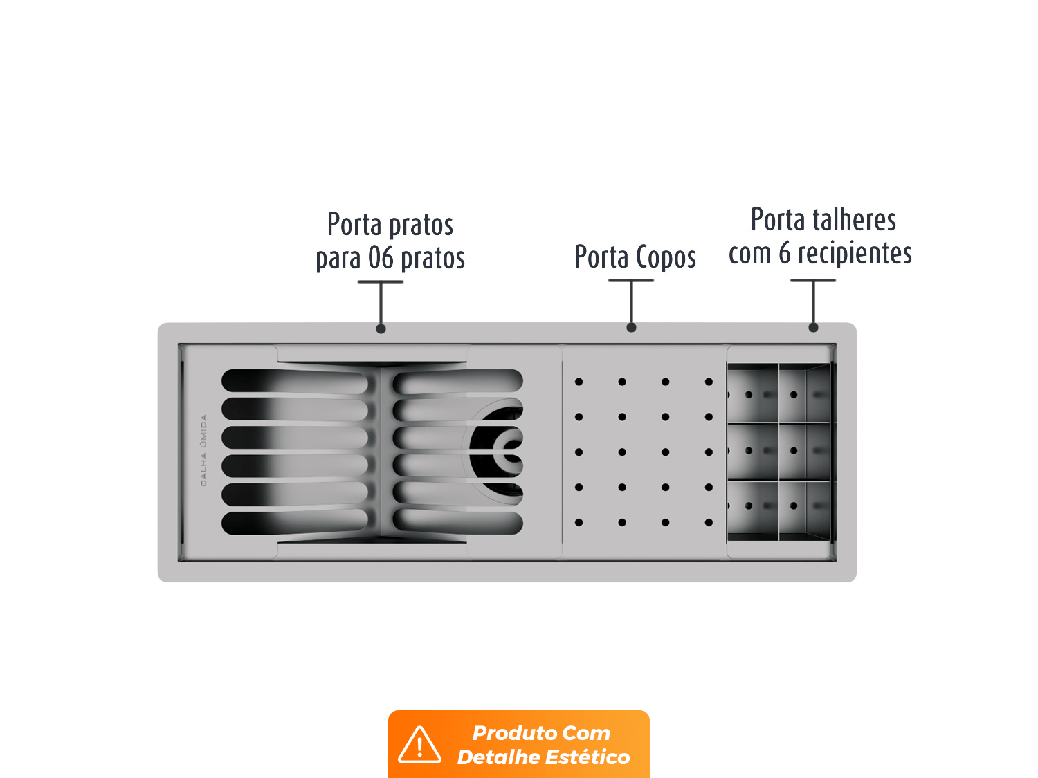 Kit Escorredor Embutido Sobrepor Calha Úmida Kitchen 3 Módulos 53cm (Outlet)
