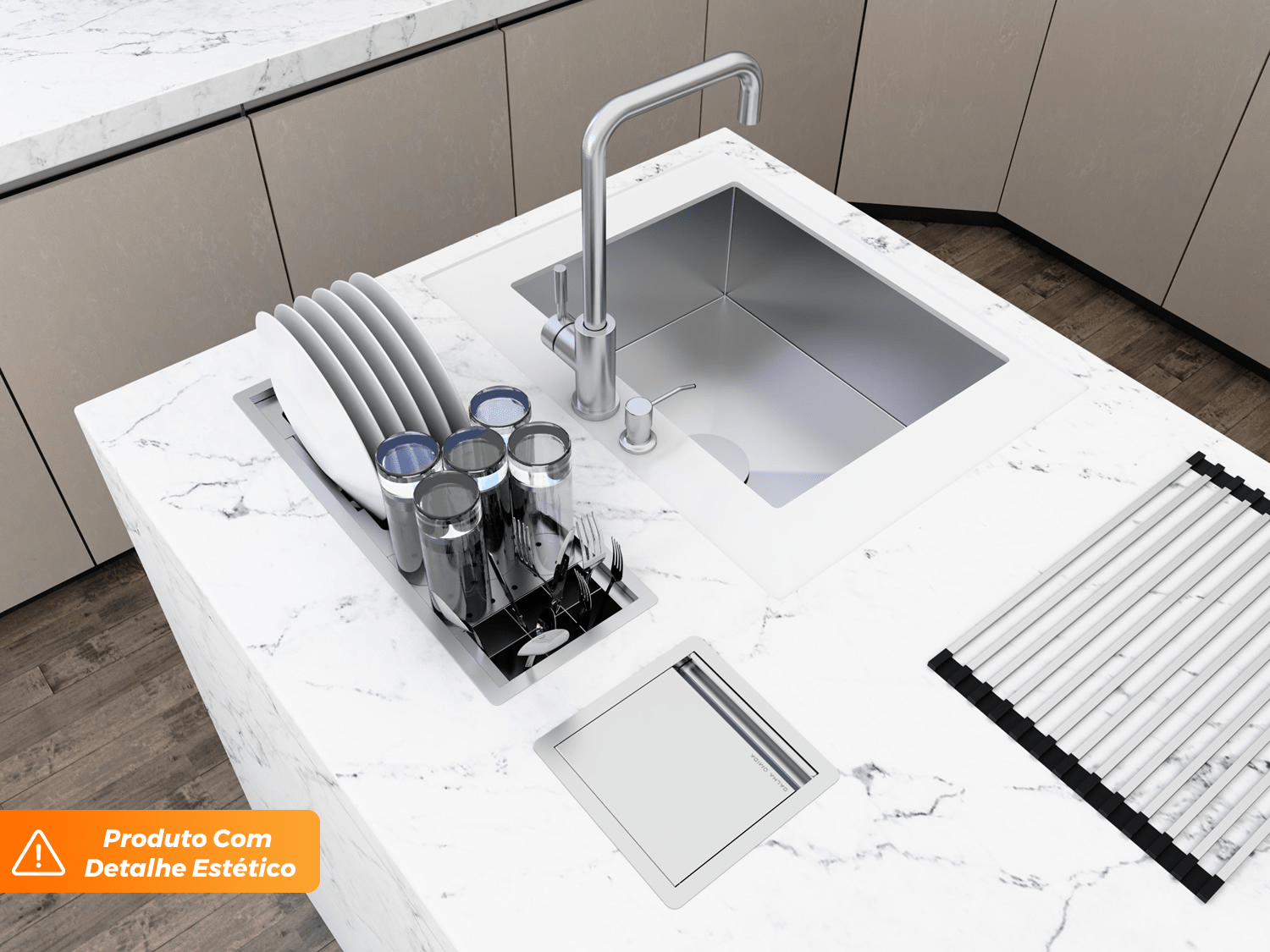 Kit Escorredor Embutido Sobrepor Calha Úmida Kitchen 3 Módulos 53cm (Outlet)