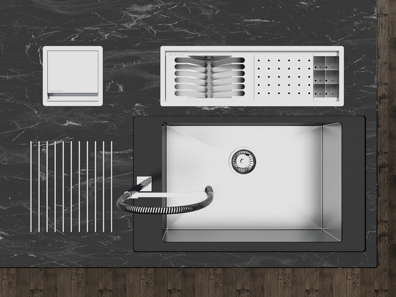 Calha Úmida Canal Equipado Completo Sobrepor Inox Kitchen 3 Módulos 60cm