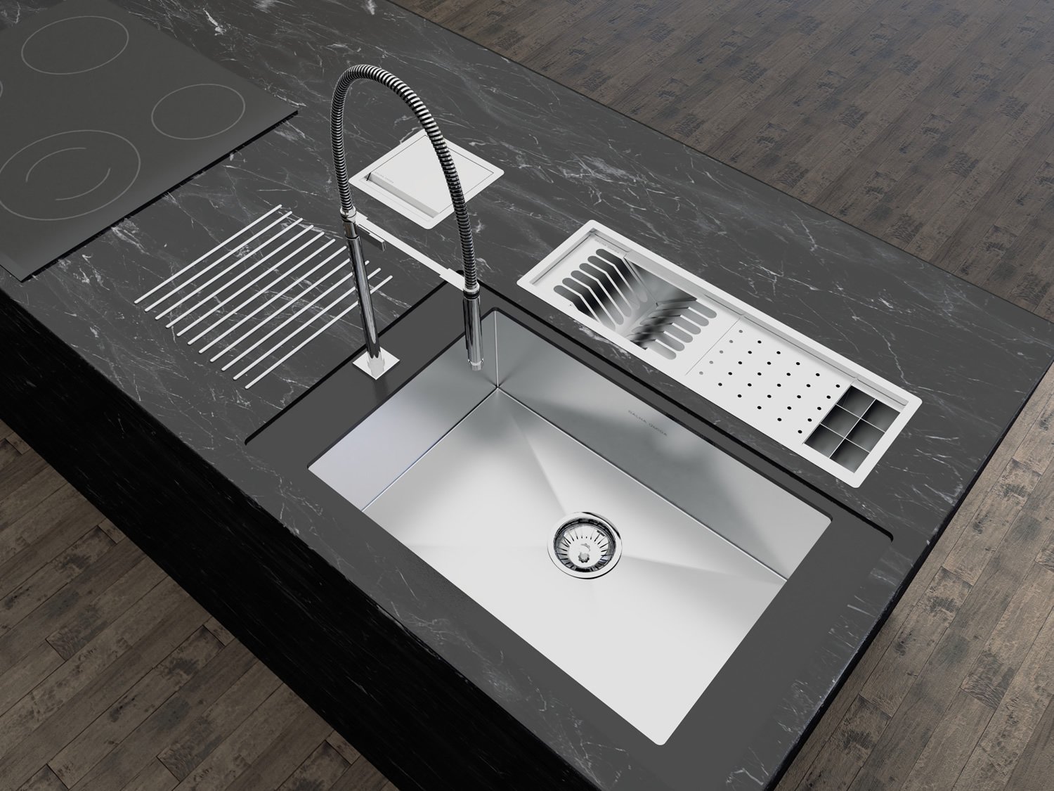 Calha Úmida Canal Equipado Completo Sobrepor Inox Kitchen 3 Módulos 60cm
