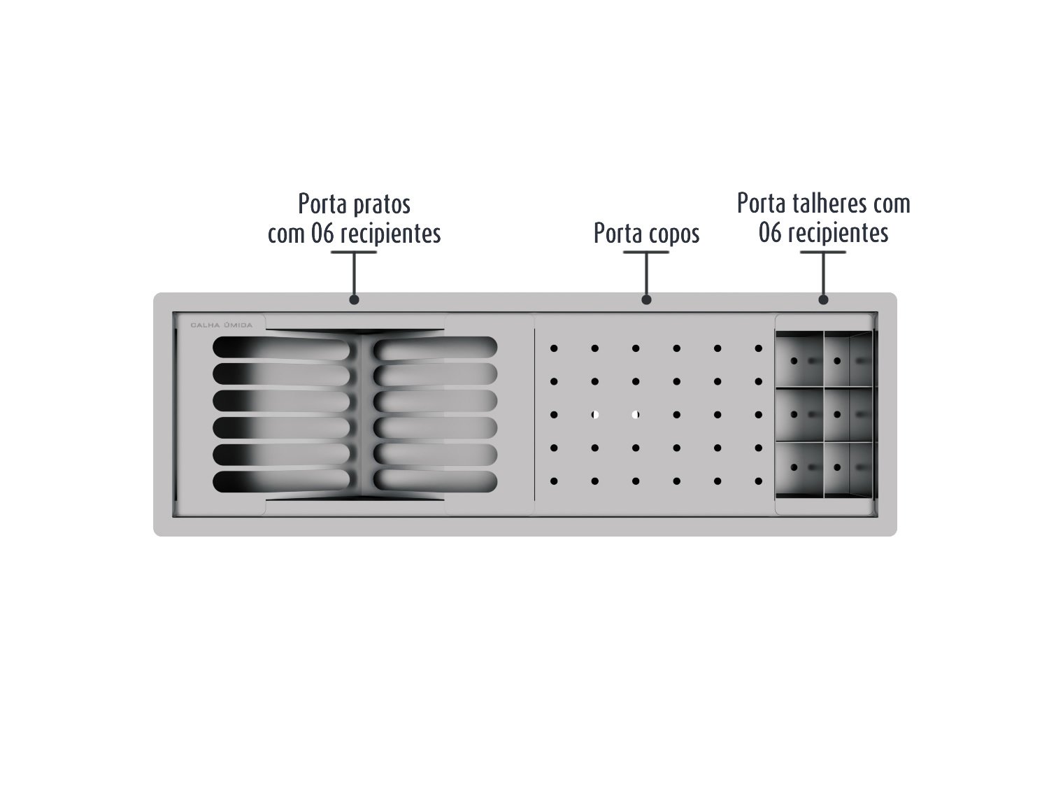 Calha Úmida Canal Equipado Completo Sobrepor Inox Kitchen 3 Módulos 60cm