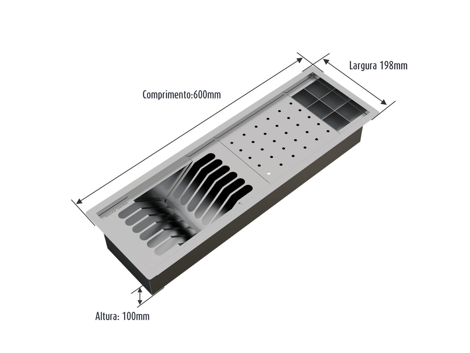 Calha Úmida Canal Equipado Completo Sobrepor Inox Kitchen 3 Módulos 60cm