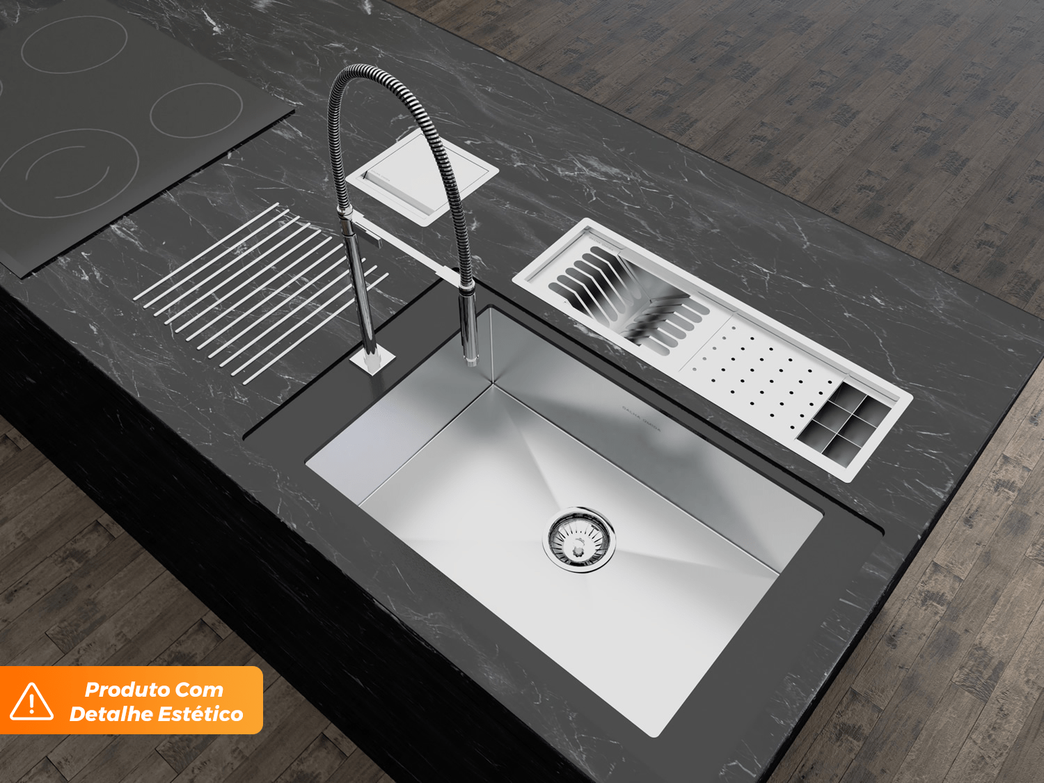 Canal Equipado Embutido Kit Escorredor Sobrepor Calha Úmida Kitchen 3 Módulos 60cm (Outlet)