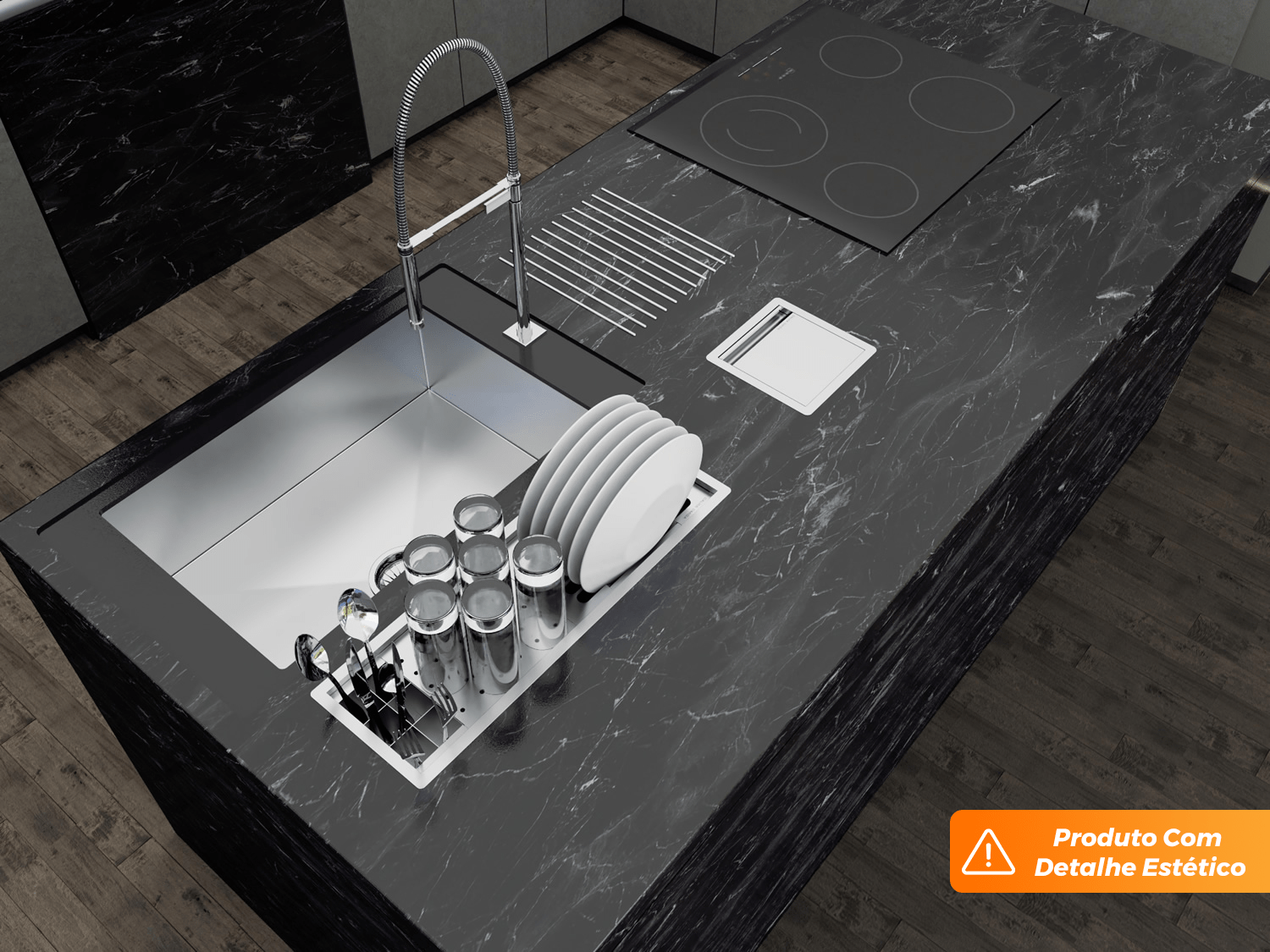 Canal Equipado Embutido Kit Escorredor Sobrepor Calha Úmida Kitchen 3 Módulos 60cm (Outlet)