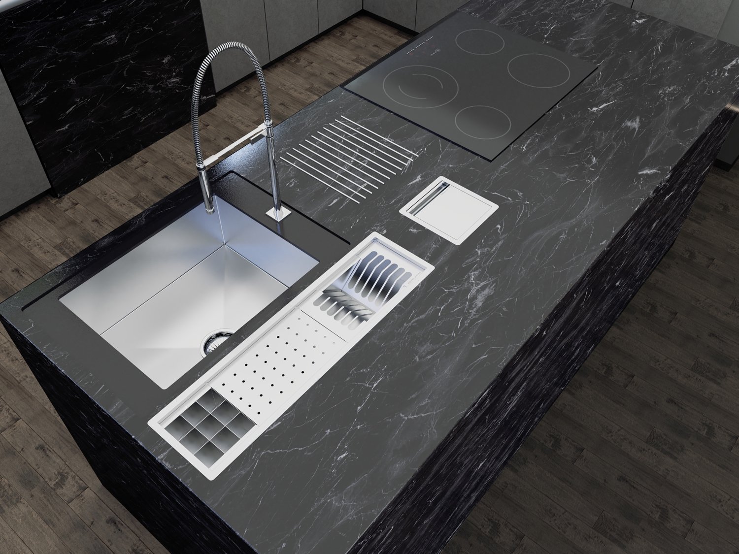 Escorredor Equipado Inox Calha Úmida Sobrepor Kitchen 3 Módulos 73,5cm