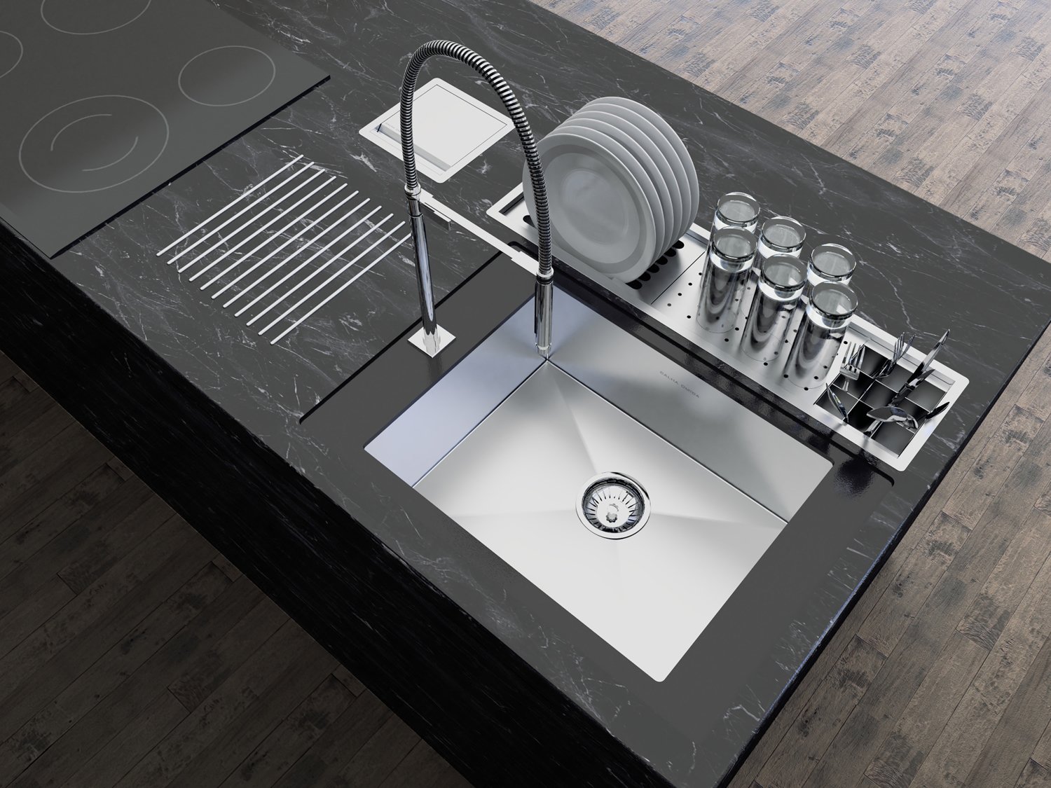 Escorredor Equipado Inox Calha Úmida Sobrepor Kitchen 3 Módulos 73,5cm