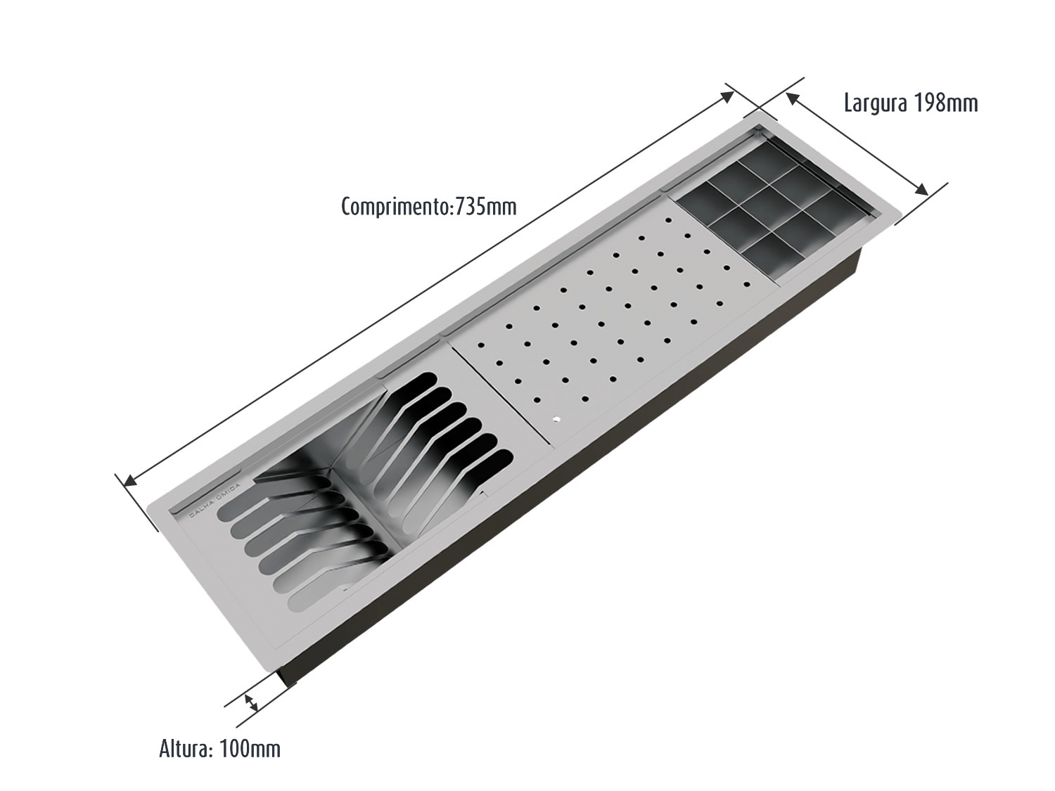 Escorredor Equipado Inox Calha Úmida Sobrepor Kitchen 3 Módulos 73,5cm