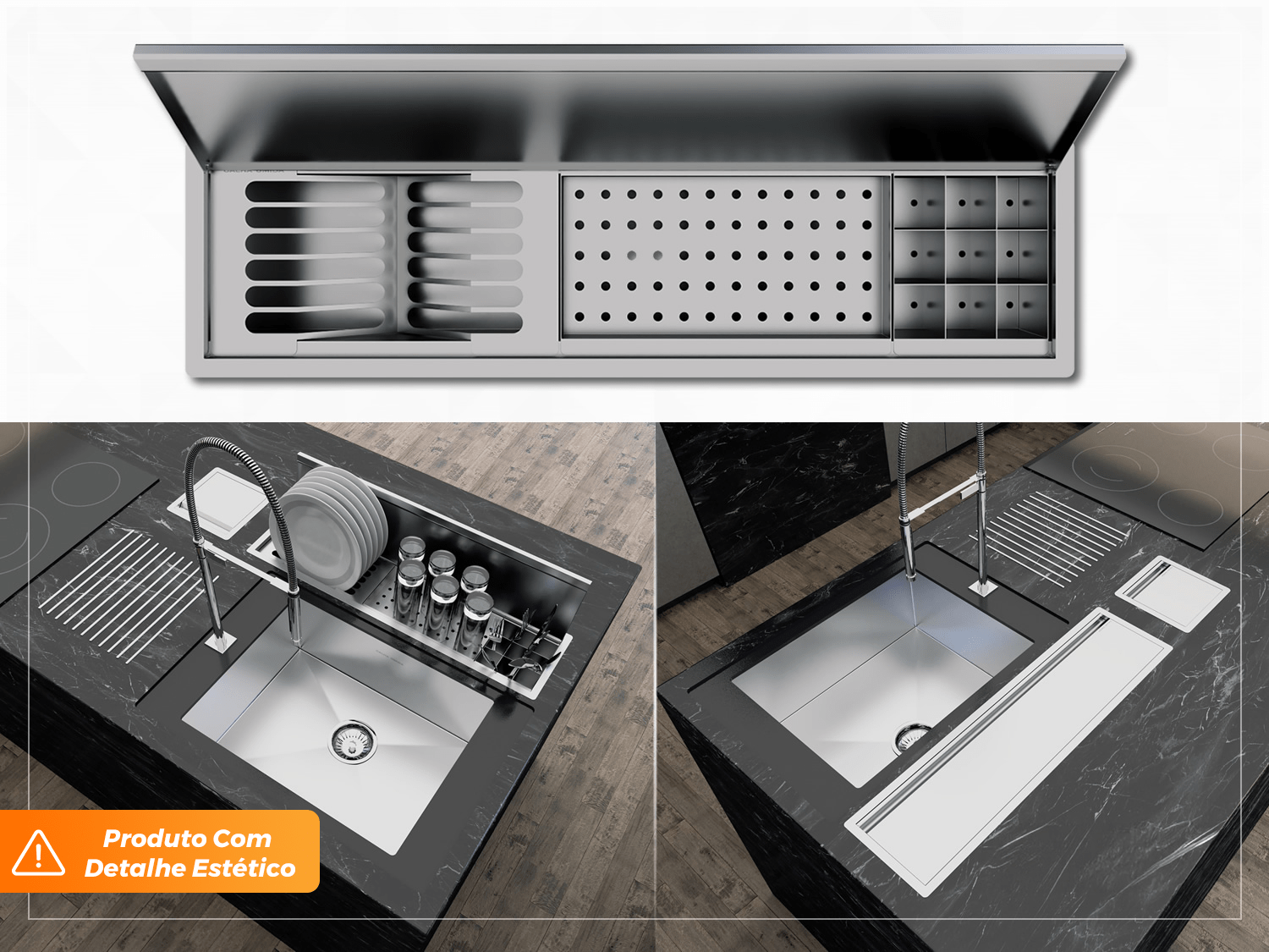 Kit Escorredor Sobrepor Calha Úmida Kitchen 3 Módulos 73,5cm CT (Outlet)