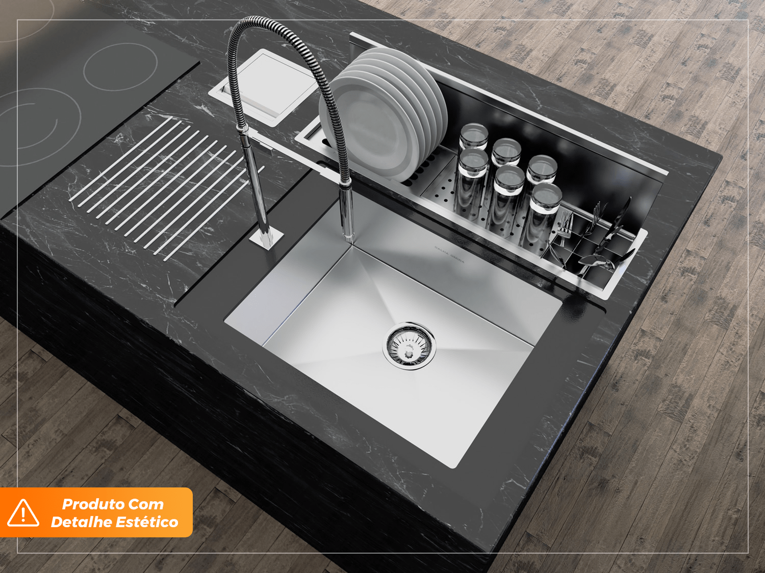 Kit Escorredor Sobrepor Calha Úmida Kitchen 3 Módulos 73,5cm CT (Outlet)