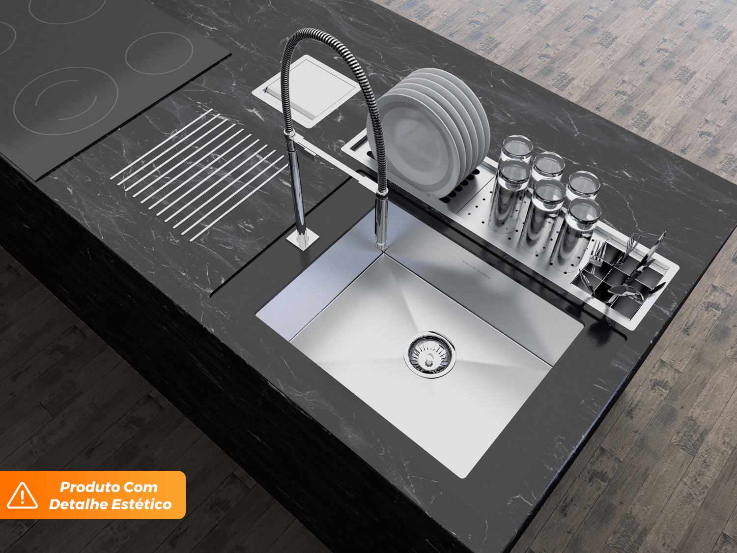 Kit Canal Organizador Embutido Escorredor Sobrepor Calha Úmida Kitchen 3 Módulos 73,5cm (Outlet)