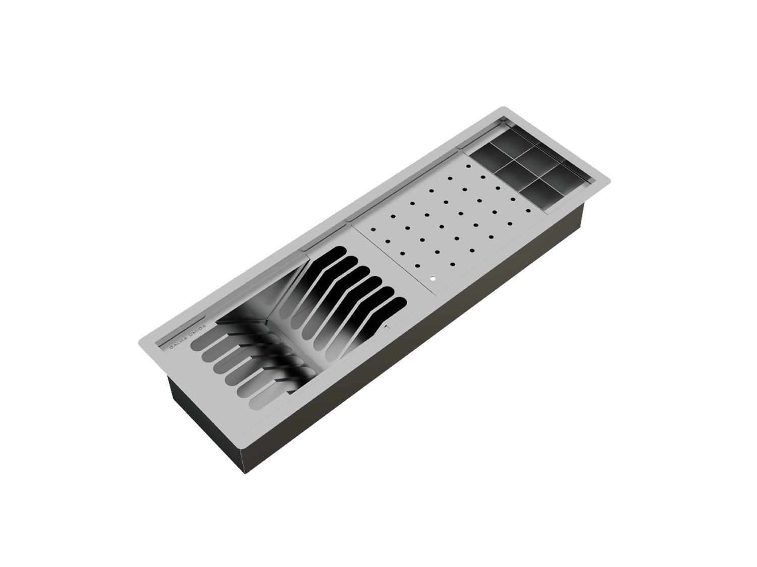 Calha Úmida Canal Equipado Completo Sobrepor Inox Kitchen 3 Módulos 60cm