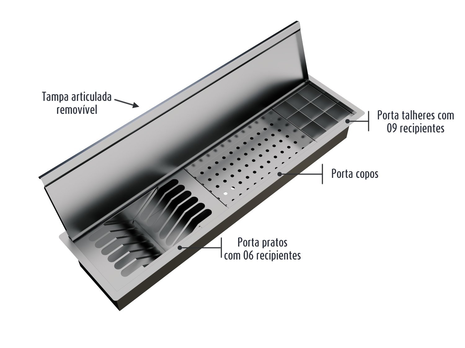 Canal Escorredor Para Sobrepor Calha Úmida Com Tampa Kitchen 3 Módulos 73,5cm