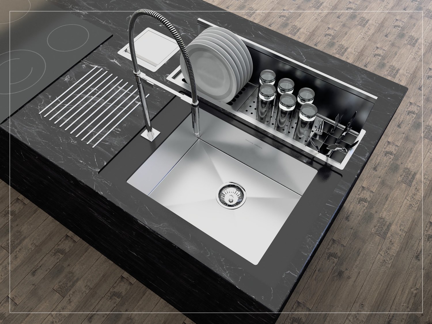 Canal Escorredor Para Sobrepor Calha Úmida Com Tampa Kitchen 3 Módulos 73,5cm