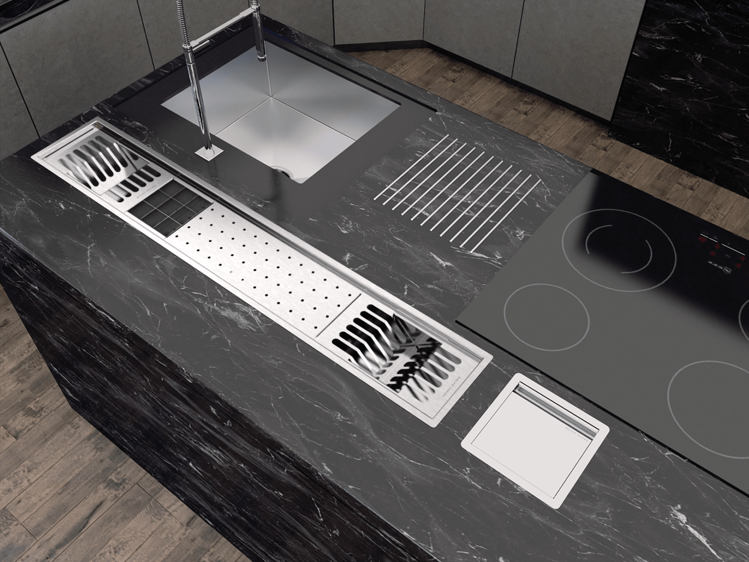 Canal Equipado Inox Calha Úmida Sobrepor Kitchen 4 Módulos 118cm