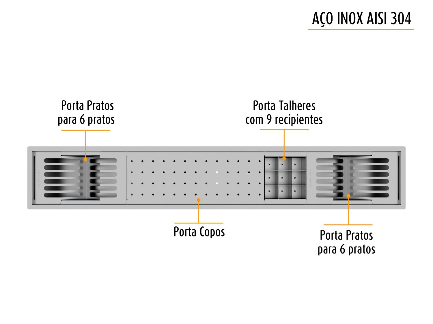 Canal Equipado Inox Calha Úmida Sobrepor Kitchen 4 Módulos 118cm
