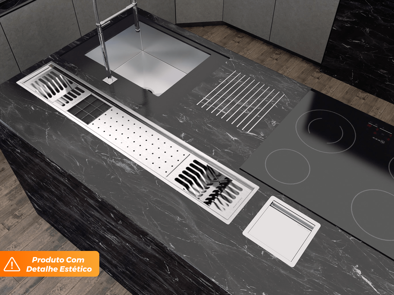 Kit Escorredor Sobrepor Embutir Calha Úmida Kitchen 4 Módulos Completo 118cm (Outlet)