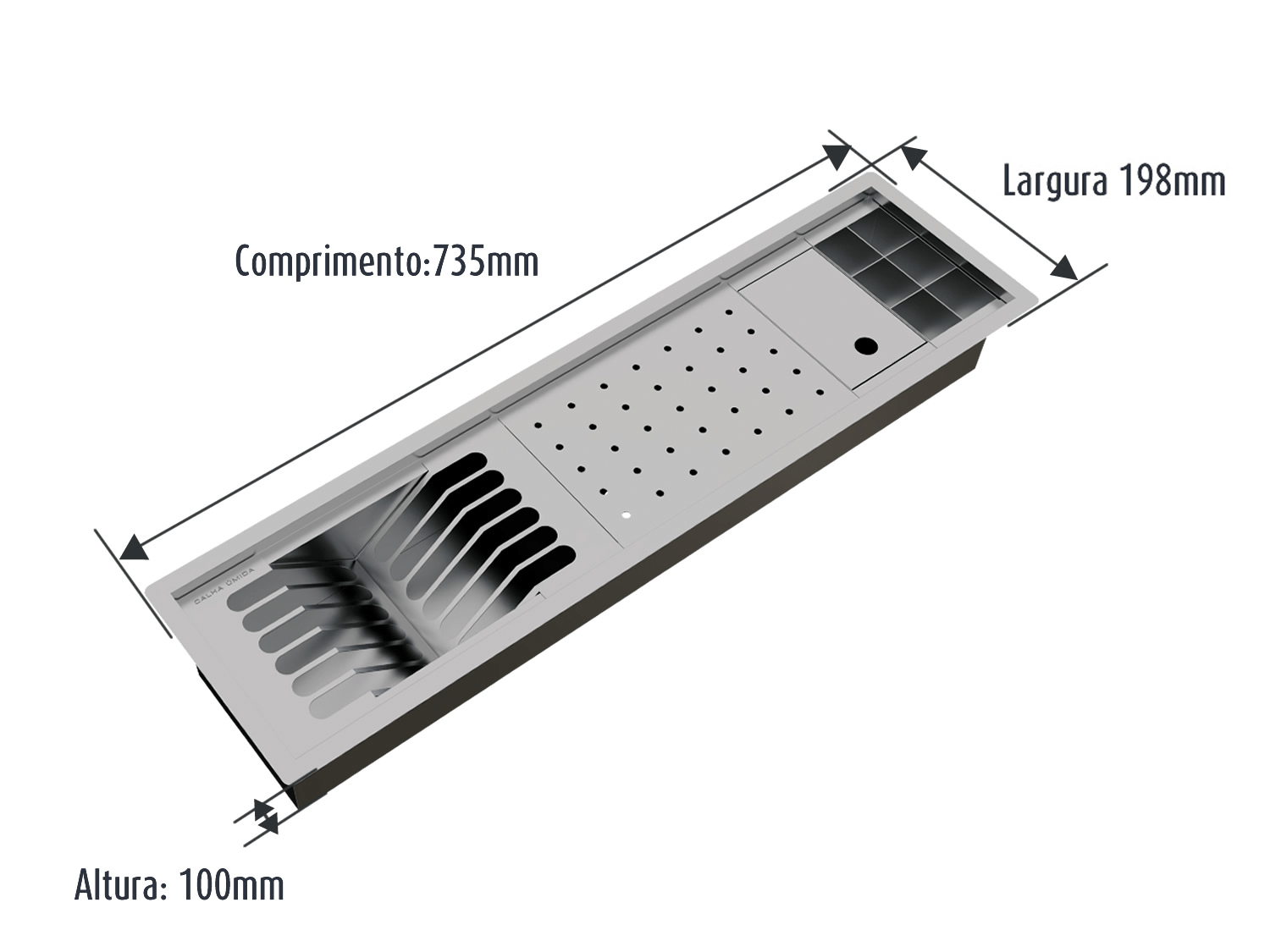 Calha Úmida Escorredor Inox Equipado Sobrepor Kitchen 4 Módulos 73,5cm PET