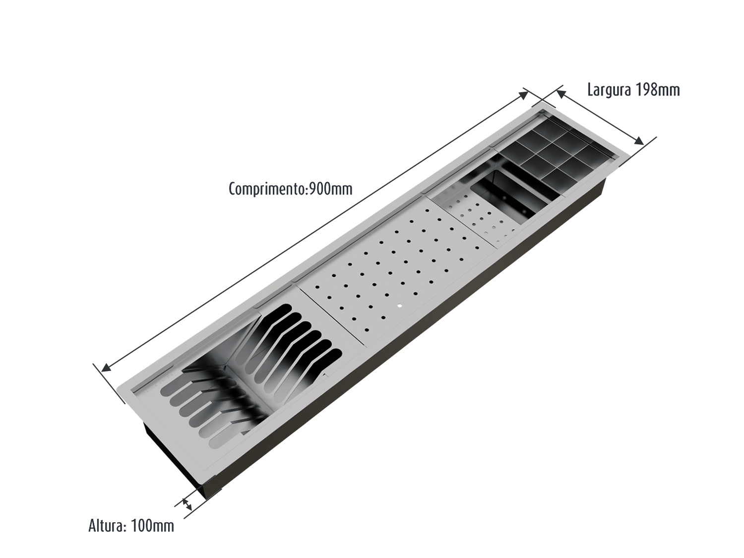 Calha Úmida Escorredor Louça Equipado Inox Sobrepor Kitchen 4 Módulos 90cm