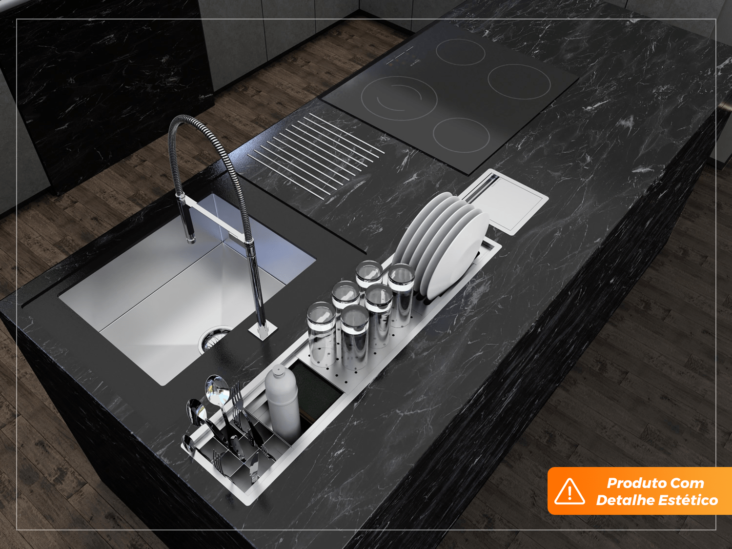 Kit Escorredor Embutido Sobrepor Calha Úmida Kitchen 4 Módulos 90cm (Outlet)