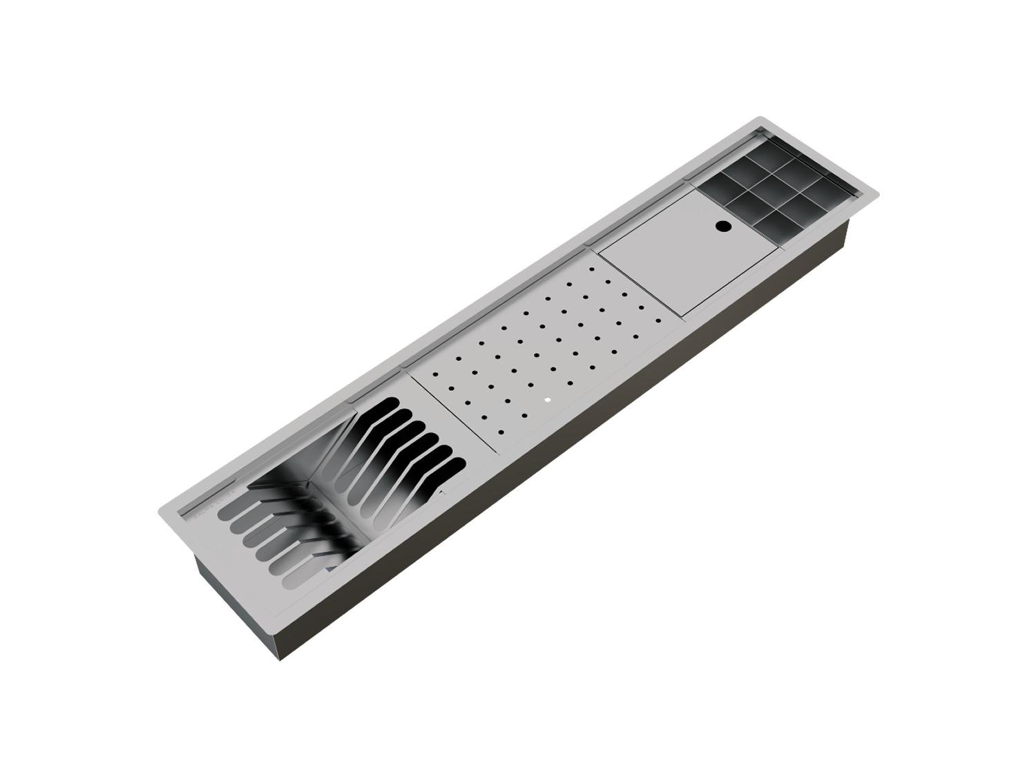 Canal Escorredor Embutir Sobrepor Inox Calha Úmida Kitchen 4 Módulos 90cm PEDT