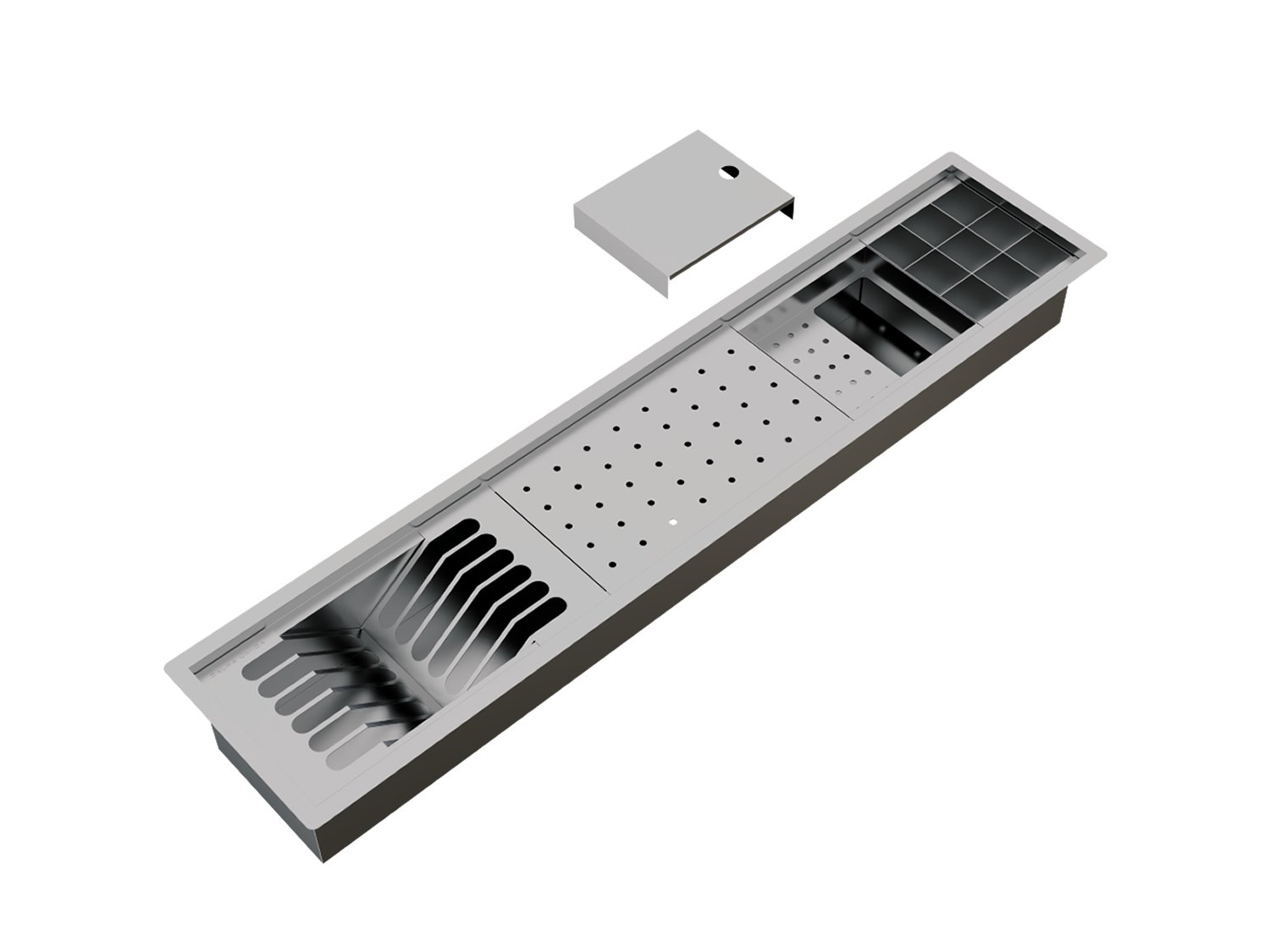 Canal Escorredor Embutir Sobrepor Inox Calha Úmida Kitchen 4 Módulos 90cm PEDT