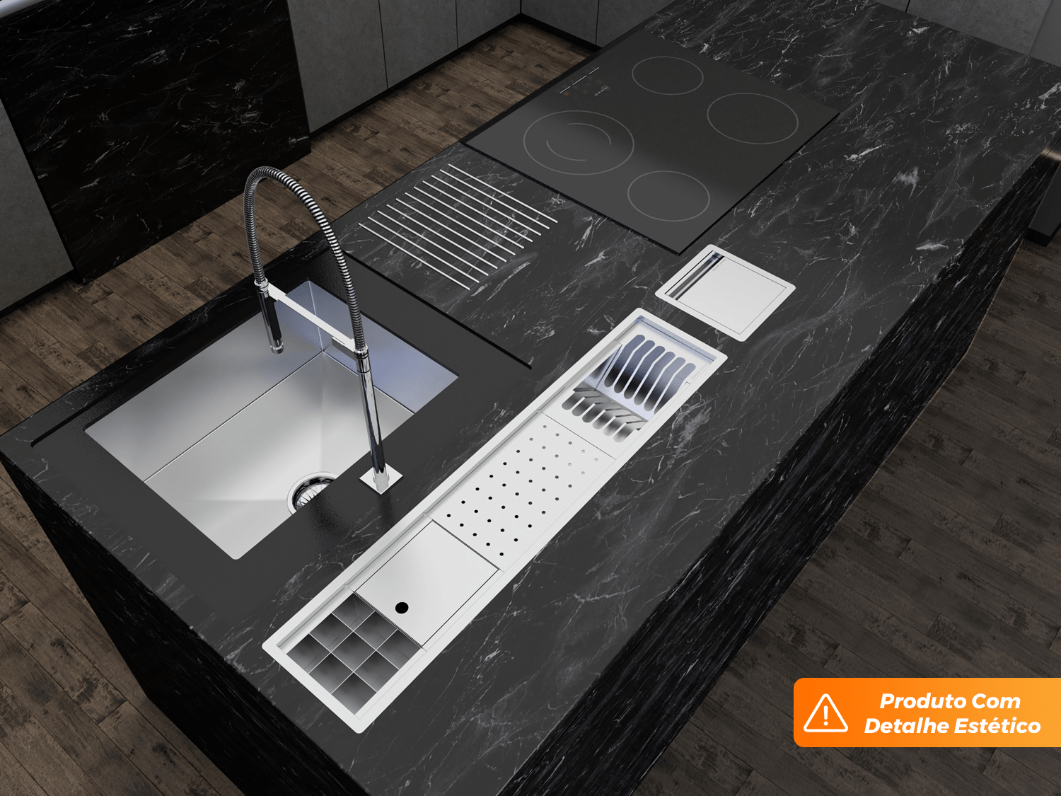 Kit Escorredor Sobrepor Calha Úmida Embutida Kitchen 4 Módulos 90cm PEDT (Outlet)