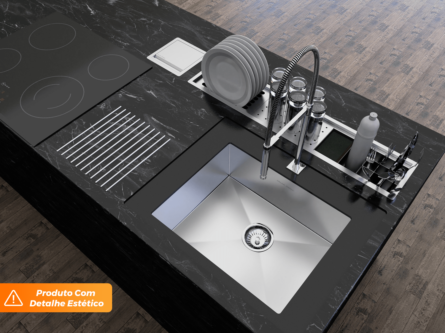 Kit Escorredor Sobrepor Calha Úmida Embutida Kitchen 4 Módulos 90cm PEDT (Outlet)