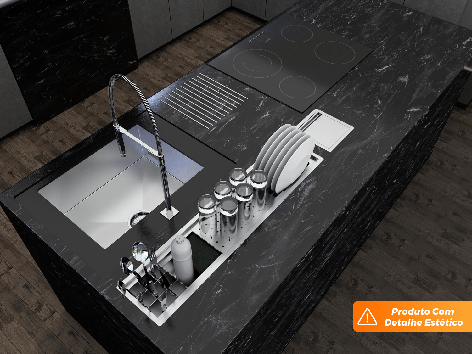 Kit Escorredor Sobrepor Calha Úmida Embutida Kitchen 4 Módulos 90cm PEDT (Outlet)