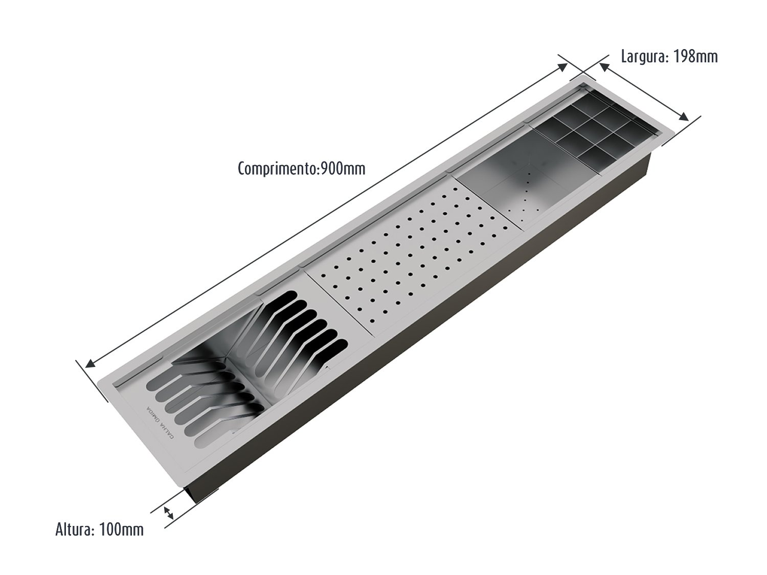 Canal Equipado Inox Completo Calha Úmida Sobrepor Kitchen 4 Módulos 90cm PH 16,6cm