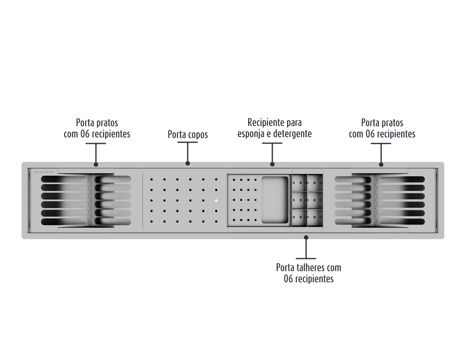 Escorredor Louça Inox Equipado Calha Umida Kitchen 5 Módulos 108cm
