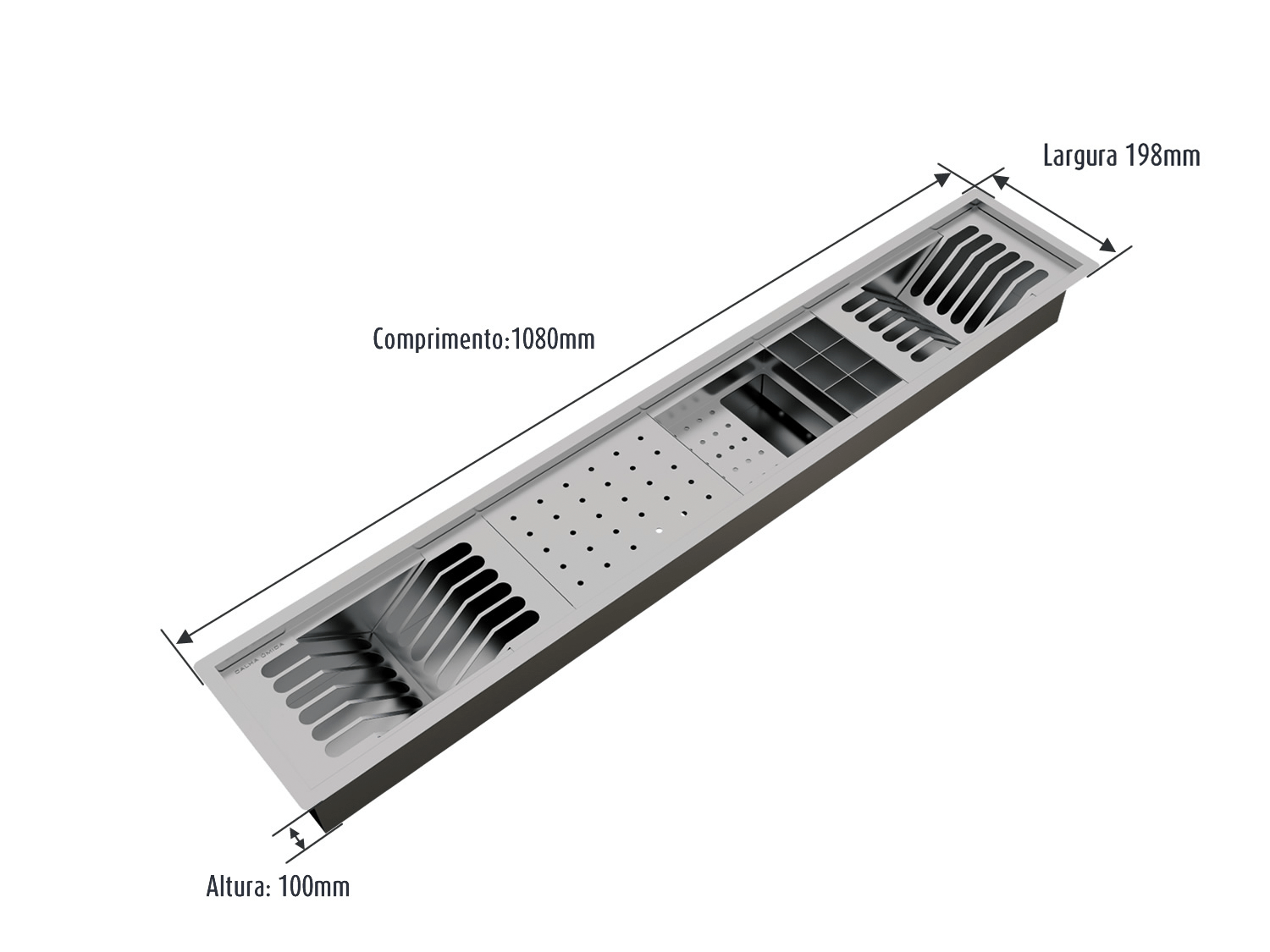Escorredor Louça Inox Equipado Calha Umida Kitchen 5 Módulos 108cm