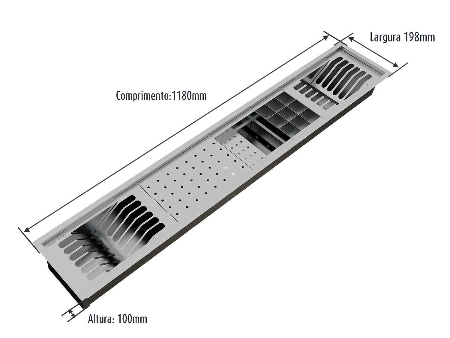 Escorredor Completo Inox Calha Úmida Embutido Kitchen 5 Módulos 118cm