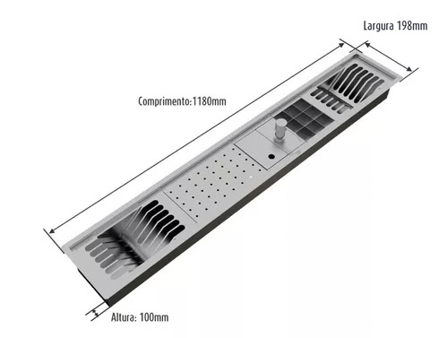 Calha Úmida Canal Embutido Sobrepor Inox Kitchen 5 Módulos 118cm DPTE
