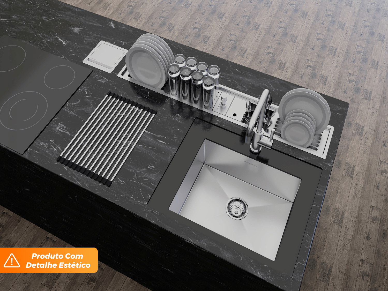Kit Escorredor Com Dispenser e Porta Esponja Completo Calha Úmida Kitchen 5 Módulos 118cm (Outlet)