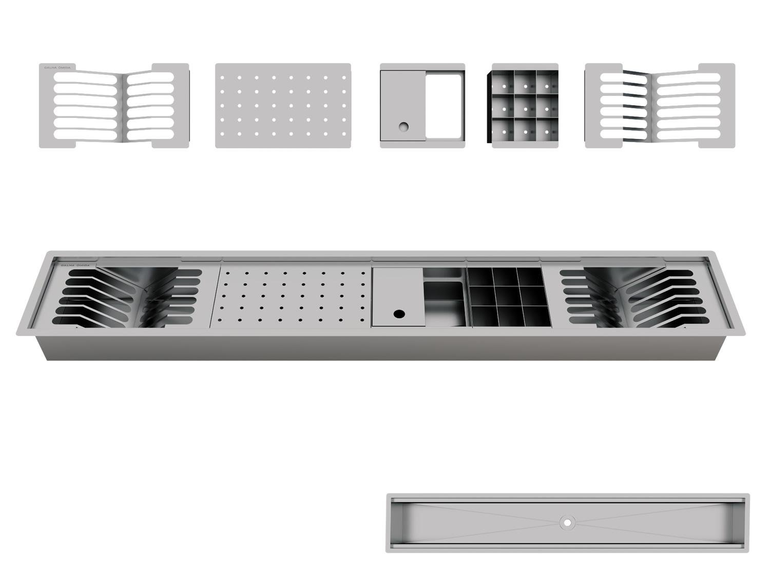 Escorredor Organizador Calha Úmida Inox Kitchen 5 Módulos 118cm TPE