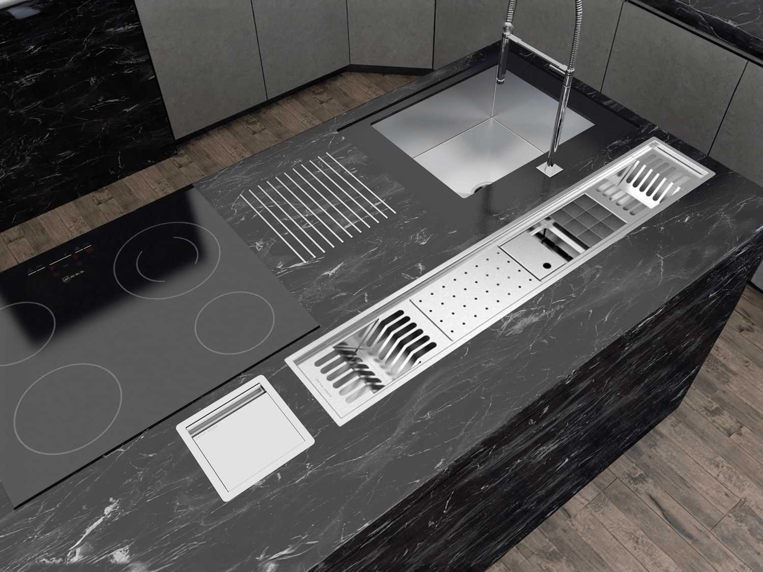 Escorredor Organizador Calha Úmida Inox Kitchen 5 Módulos 118cm TPE