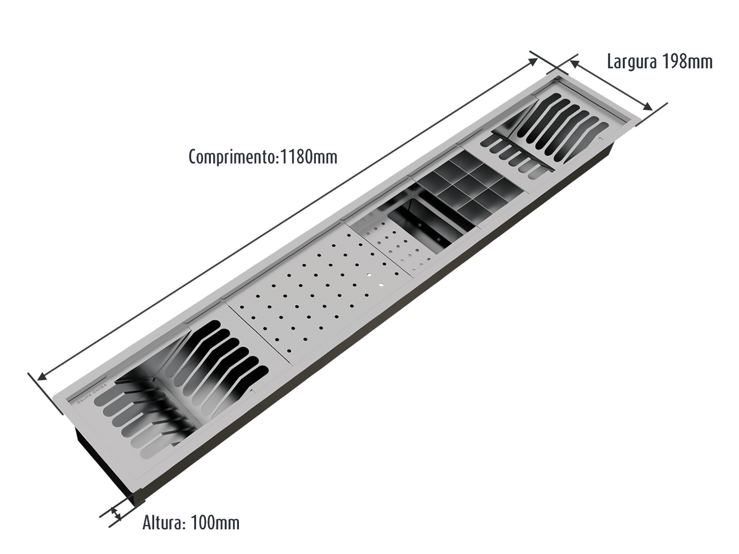 Escorredor Organizador Calha Úmida Inox Kitchen 5 Módulos 118cm TPE