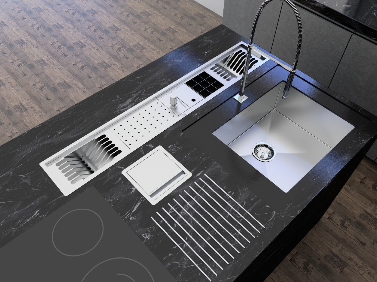 Calha Úmida Canal Embutido Sobrepor Inox Kitchen 5 Módulos 118cm DPTE