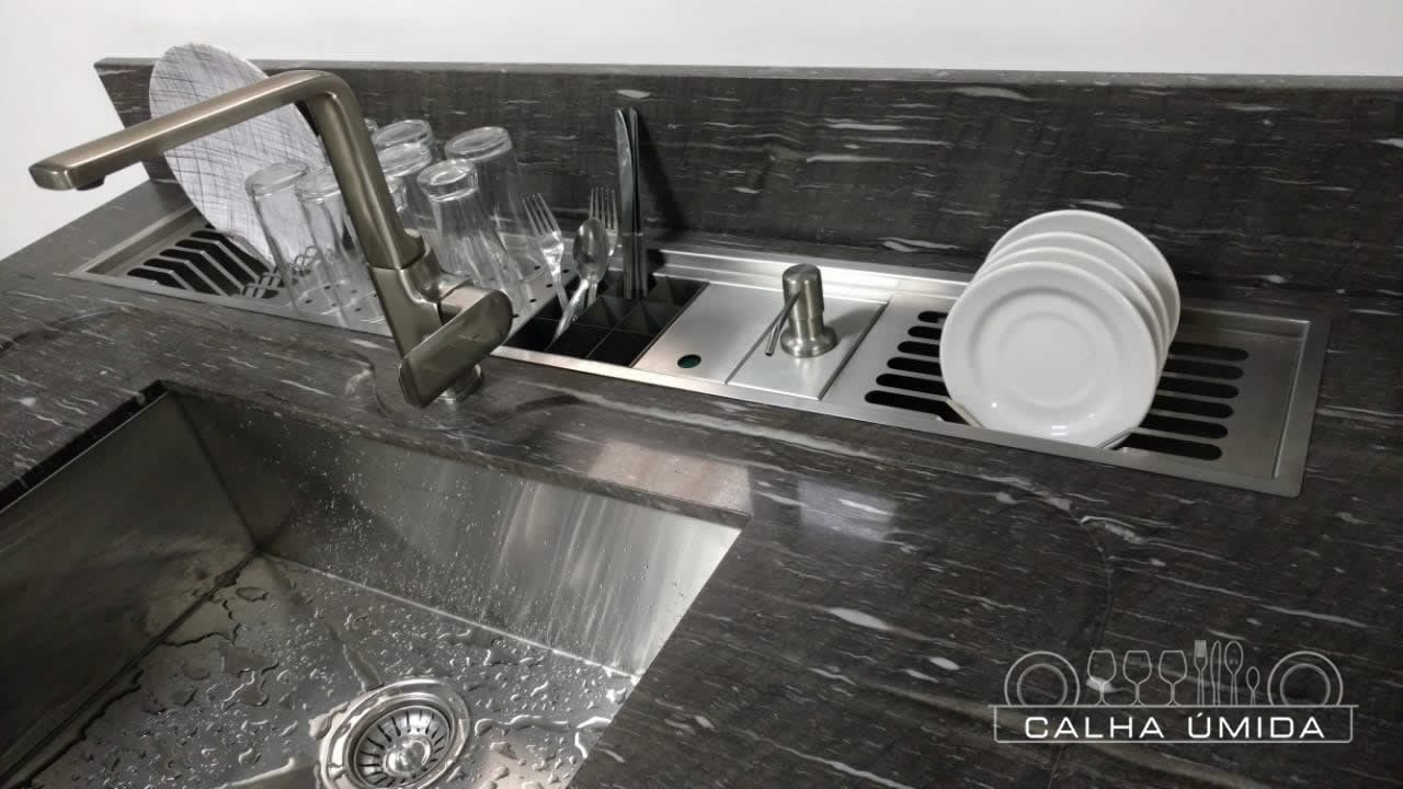Calha Úmida Canal Embutido Sobrepor Inox Kitchen 5 Módulos 118cm DPTE