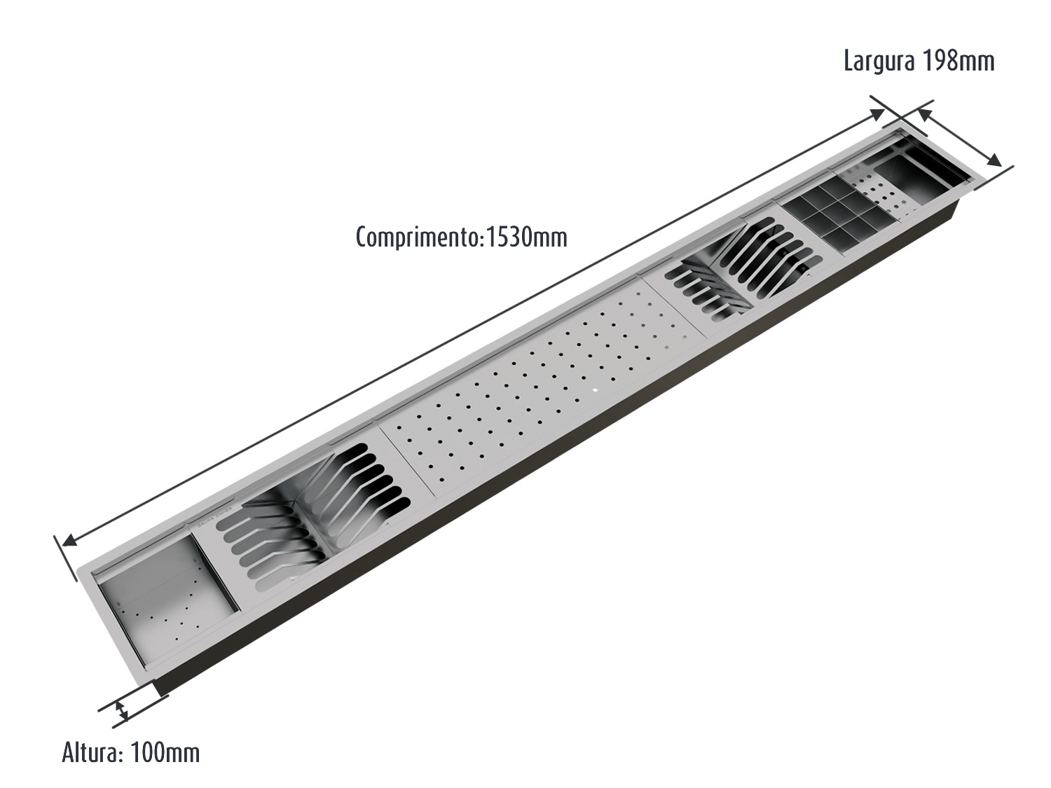 Escorredor Louça Inox Sobrepor Calha Úmida Kitchen 6 Módulos 153cm PH 13cm
